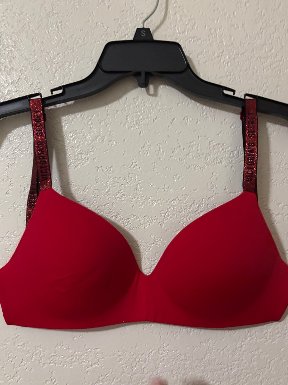 Victoria's Secret Red T-Shirt Bra with Glitter Logo Straps